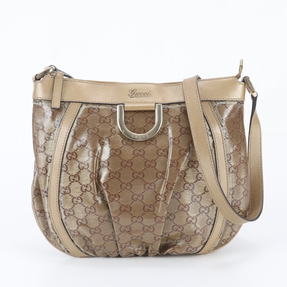 Gucci GG Crystal Abbey 203257 Leather Shoulder Bag Crossbody Brown Women's